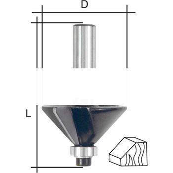Фреза кромочная конусная с нижним подшипником, угол 45гр., DxL = 25 х 50 мм