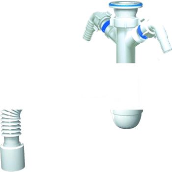 Сифон для мойки АНИ Грот 1 1/2 x 40 c двумя отводами для стиральной и посудомоечной машины с гибкой трубой 40х50 (A1110)