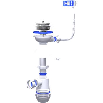 Сифон для мойки АНИ Грот 3 1/2 x 40 с двумя отводами для стиральной и посудомоечной машины с переливом (A0146S)