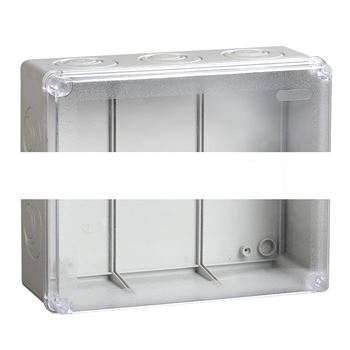 Коробка КМ41275 распаячная для открытой проводки 240х195х90мм IP44 (RAL7035 прозрачный красный кабельные вводы 5 шт)