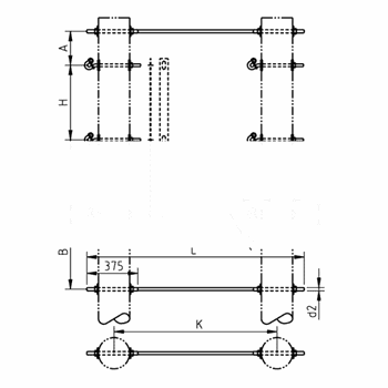 SH182 траверса H550 K1200 L1600 d1 M20 d2 M24