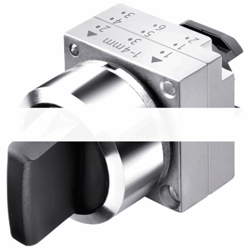 22MM METAL ROUND ACTUATOR: SELECTOR SWITCH MOMENTARY CONTACT TYPE 3 SWITCH POSITIONS I-O-II NON-ILLUMINATED WITH HOLDER BLAC