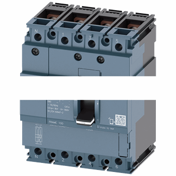 CIRCUIT BREAKER 3VA1 IEC FRAME 100 BREAKING CAPACITY CLASS B ICU=16KA @ 415 V 4-POLE, LINE PROTECTION TM210, FTFM, IN=100A O