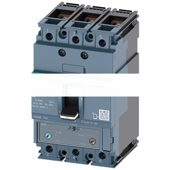 CIRCUIT BREAKER 3VA1 IEC FRAME 160 BREAKING CAPACITY CLASS M ICU=55KA @ 415 V 3-POLE, LINE PROTECTION TM240, ATAM, IN=125A O