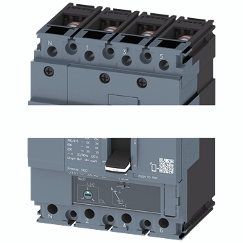 CIRCUIT BREAKER 3VA1 IEC FRAME 160 BREAKING CAPACITY CLASS M ICU=55KA @ 415 V 4-POLE, LINE PROTECTION TM220, ATFM, IN=63A OV