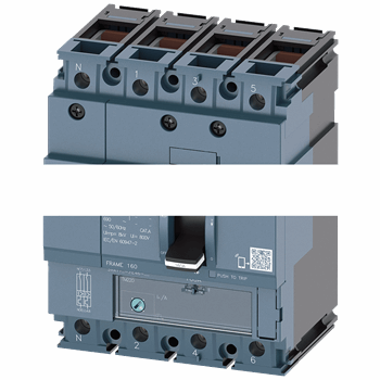 CIRCUIT BREAKER 3VA1 IEC FRAME 160 BREAKING CAPACITY CLASS M ICU=55KA @ 415 V 4-POLE, LINE PROTECTION TM220, ATFM, IN=63A OV