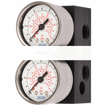 GAUGE MADE OF STEEL, ALUMINIUM BLOCK, SINGLE-ACTION 1/4-18 NPT, SCALED IN MPA, BAR AND PSI