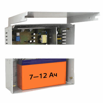 Источник бесперебойного питания 12В , 4А,         уникальный корпус потолочного крепления под       АКБ 7-12 Ач (SKAT-12-4,0