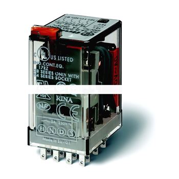 Миниатюрные реле общего назначения, Втычные, Контакты AgCdO, 2CO 10A 220V DC катушка, блокируемая кнопка Тест + индикатор