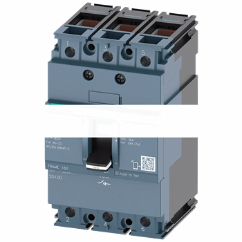 РАЗЪЕДИНИТЕЛЬ НАГРУЗКИ 3VA1 IEC ТИПОРАЗМЕР 160 3-ПОЛЮС. SD100, IN=100A БЕЗ ЗАЩИТЫ ОТ ПЕРЕГРУЗКИ БЕЗ ЗАЩИТЫ ОТ ТОКА КЗ ПРИСОЕ