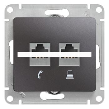 GLOSSA розетка двойная RJ11+RJ45 кат.5E графит