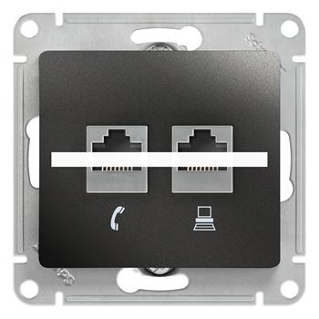 GLOSSA Розетка двойная RJ11+RJ45 категория 5E антрацит в рамку