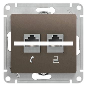 GLOSSA Розетка двойная RJ11+RJ45 категория 5E шоколад в рамку
