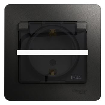 GLOSSA Розетка с заземлением со шторками с крышкой IP44 антрацит в сборе