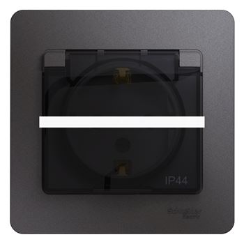 GLOSSA розетка с заземлением со шторками с крышкой в сборе IP44 графит
