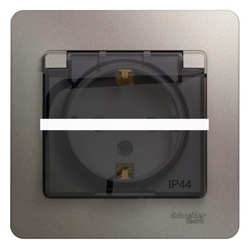 GLOSSA розетка с заземлением со шторками с крышкой в сборе IP44 платина