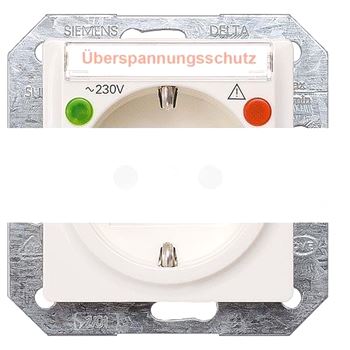 I-SYSTEM SCHUKO SOCKET OUTLET W. OVERVOLTAGE PROTECTION AND INCR. TOUCH PROT., W. LABEL AND STATUS DISPLAY TITANIUM WHITE, 5