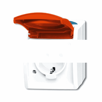 OCEAN Розетка с красной крышкой наружная 16А 250В IP44 серый/сине-зеленый SCHUKO