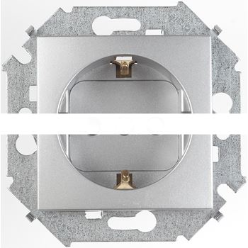 Розетка 2P+E Schuko, со шторками, 16А, 250В, винтовой зажим, алюминий