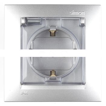 Розетка 2Р+Е Schuko, со шторками, с крышкой, IP44, 16А, 250В, винтовой зажим, черный глянец