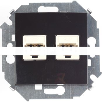 Розетка компьютерная двойная RJ45 кат.5е, черный глянец