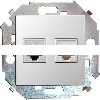Розетка телефонная + компьютерная RJ11+RJ45 кат.5е черный глянец