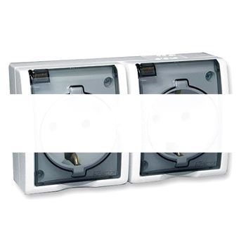 Simon15 Aqua Розетка двойная 2Р+Е Schuko с крышками полупр. IP54 16А 250В винтовой зажим S15A белый