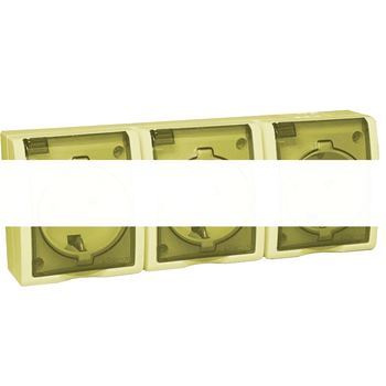 Simon15 Aqua Розетка тройная 2Р+Е Schuko с крышками полупр. IP54 16А 250В винтовой зажим S15A сл. кость