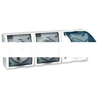 Simon15 Aqua Розетка тройная 2Р+Е Schuko со шторками с крышкой полупр. IP54 16А 250В винт.зажим S15A белый