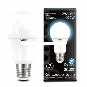 Лампа светодиодная LED 12вт 230в А60 Е27 белый