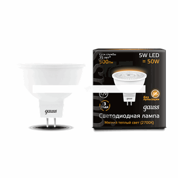 Лампа светодиодная LED 5вт 12в GU5.3 теплый Gauss