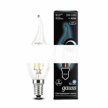 Лампа светодиодная LED 5Вт 230в,E14 Filament белый,dim свеча на ветру,Gauss