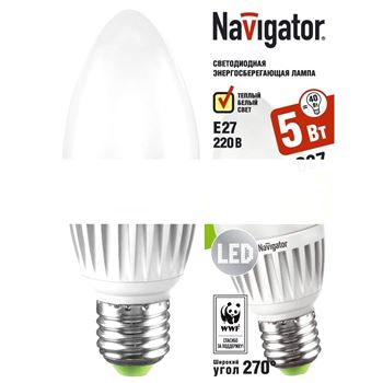 Лампа светодиодная LED 5вт E27 теплая матовая (свеча) (94394 NLL-C37)