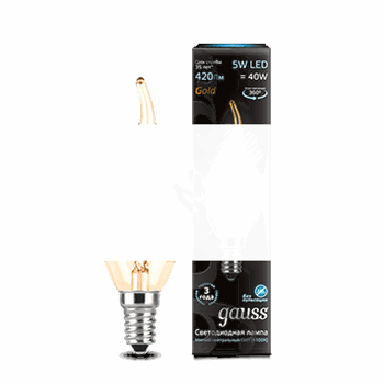 Лампа светодиодная LED 5вт,230в,Е14,FILAMENT,белый,свеча на ветру Gauss