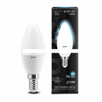 Лампа светодиодная LED 6.5вт 230в Е14 белый мат.свеча Gauss