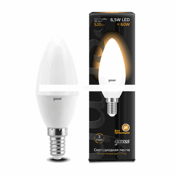 Лампа светодиодная LED 6.5вт 230в Е14 теплый мат.свеча Gauss