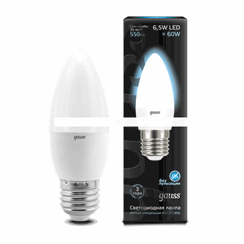 Лампа светодиодная LED 6.5вт 230в Е27 белый мат.свеча Gauss