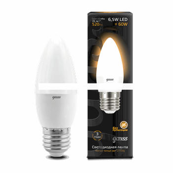 Лампа светодиодная LED 6.5вт 230в Е27 теплый мат.свеча Gauss