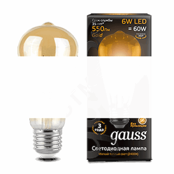 Лампа светодиодная LED 6вт 230в Е27 FILAMENT GOLD 2400K