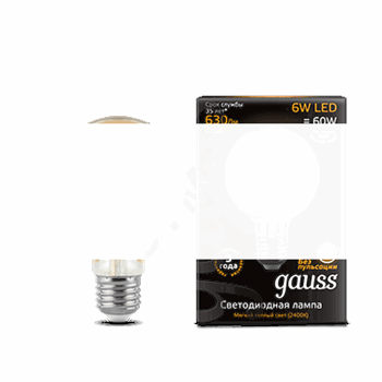 Лампа светодиодная LED 6вт E27,Filament,теплый,шар золото Gauss