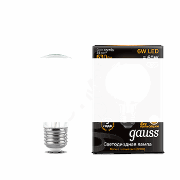 Лампа светодиодная LED 6вт E27,Filament,теплый,шар,Gauss