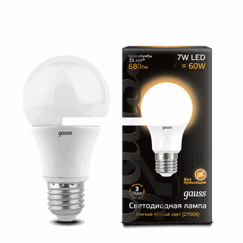 Лампа светодиодная LED 7вт 230в А60 Е27 теплый