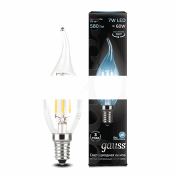 Лампа светодиодная LED 7Вт 230в,E14 Filament белый,свеча на ветру Gauss