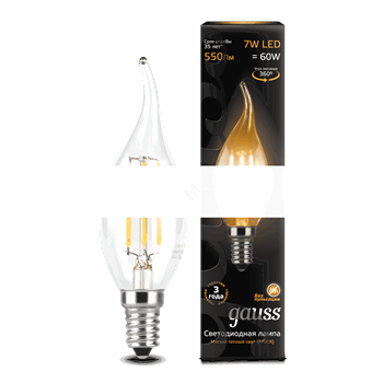 Лампа светодиодная LED 7Вт 230в,E14 Filament теплый,свеча на ветру Gauss