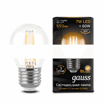 Лампа светодиодная LED 7Вт 230в,E27 Filament теплый шар Gauss