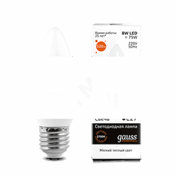 Лампа светодиодная LED 8вт 230в,Е27,теплый, свеча Gauss Elementary