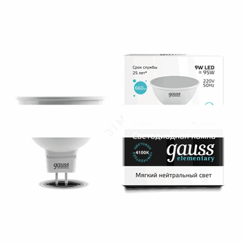 Лампа светодиодная LED 9Вт 230в,GU5.3,MR16 белый Elementary Gauss