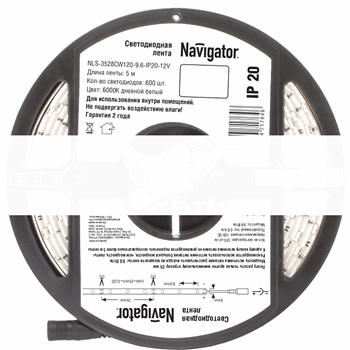 Лента светодиодная LEDх120/м 5м 9.6w/m 12в дневной (71764 NLS-3528)