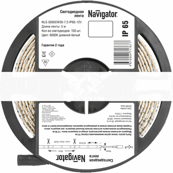 Лента светодиодная LEDх30/м 5м 7.2Вт/м 12В IP65 дневной (71767 NLS-5050)