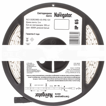 Лента светодиодная LEDх60/м 5м 4.8w/m 12в IP65 дневной (71763 NLS-3528)